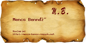 Mencs Bennó névjegykártya